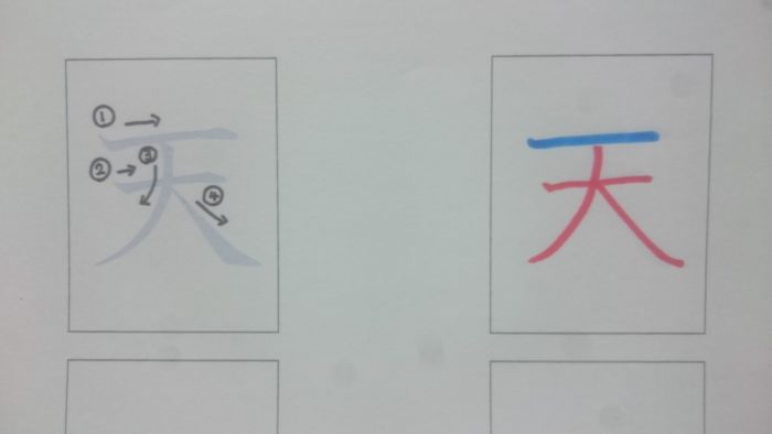 漢字をパーツごとに色分け,漢字を指でなぞり、書き順を覚える